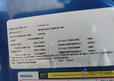 2016 Ram 1500 Sport from USA, damaged, VIN 1C6RR7MTXGS265380